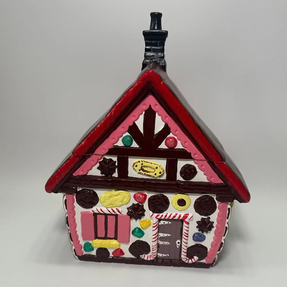 Vintage MCM Ceramic Christmas Gingerbread‎ House Cookie Jar Candy Hansel Gretel